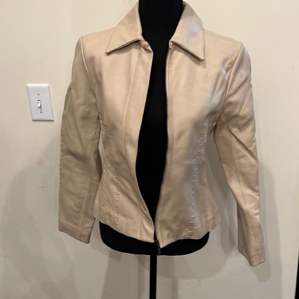 Ladies leather jacket - taupe color